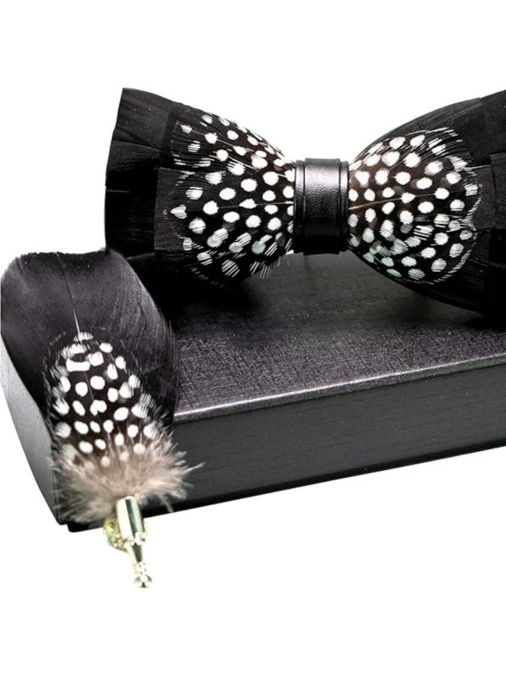 Men's Natural Feather Pre-Tied Bow tie & Lapel Pin